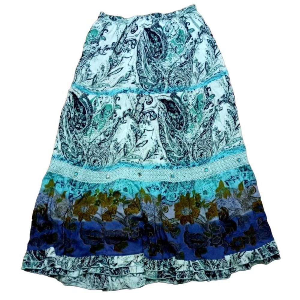 Bohemian Maxi Skirt in Teal and Blue